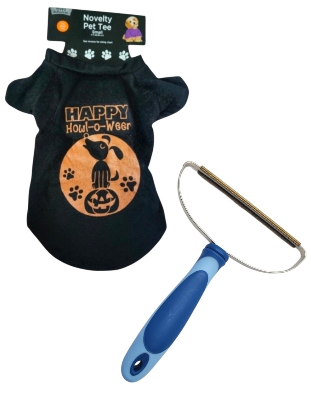 2pc Happy Howl-O-Ween Halloween dog shirt(size small) & De-shedding Tool Set